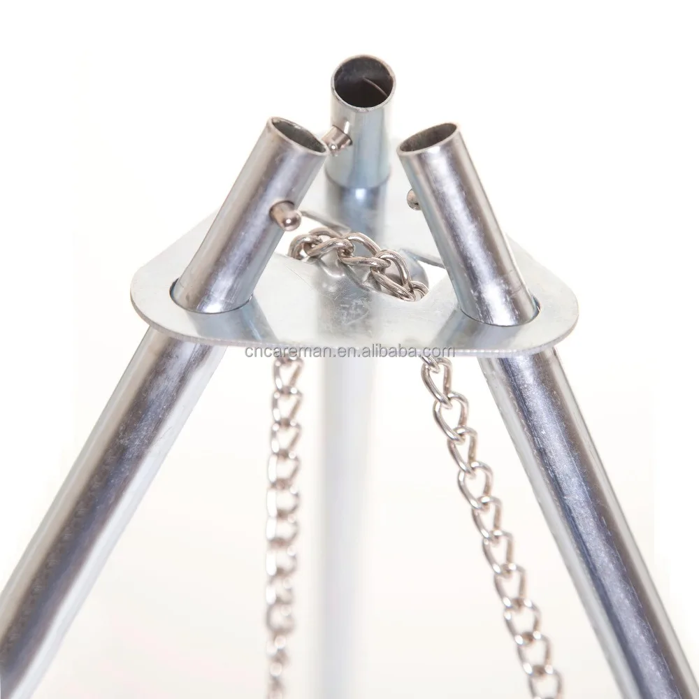 Chromed Steel Tripod Barbecue Stand, Tri-pod Cooker w/Round BBQ Grill/Campfire Grill & Lantern Hanger OEM Orders Accepted