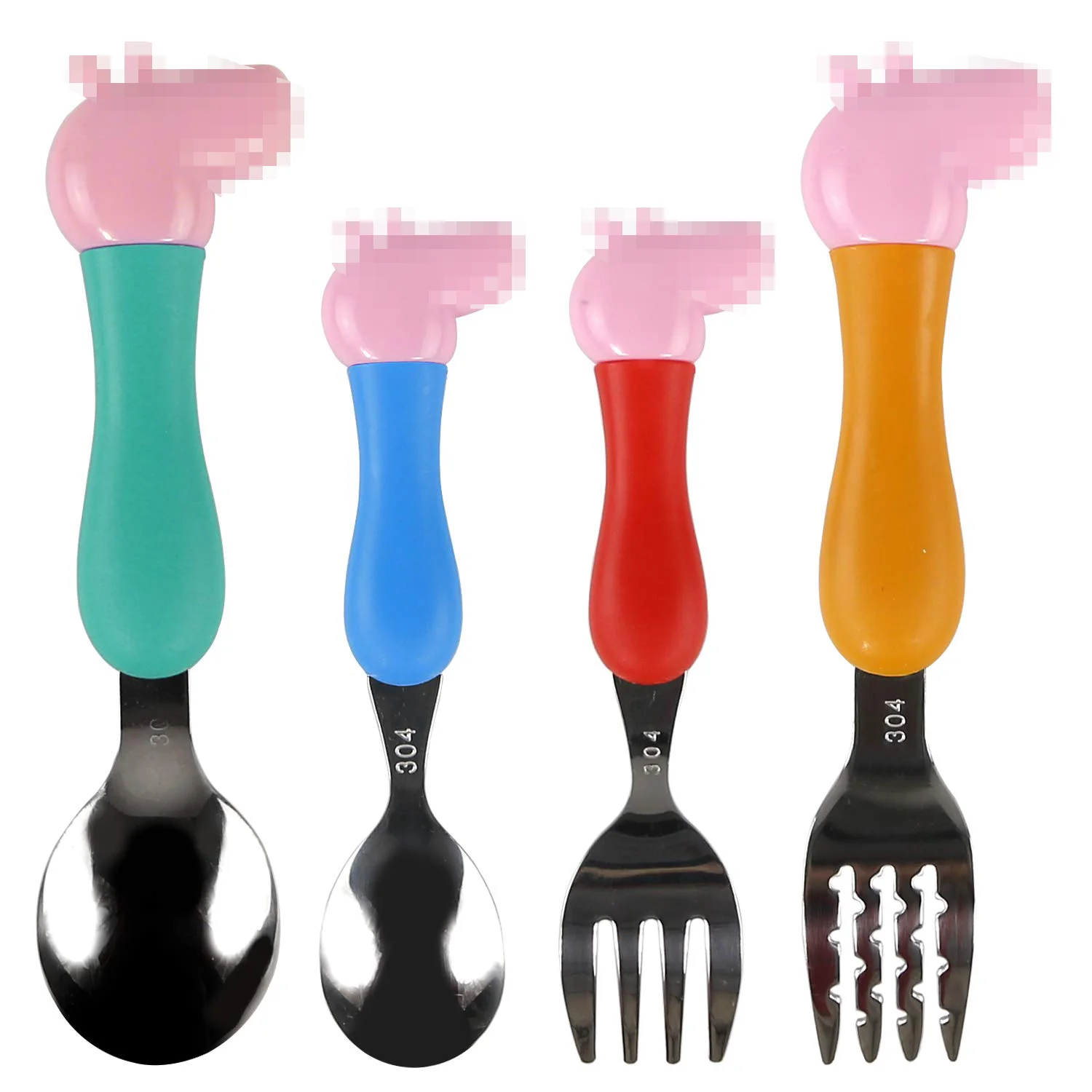
pink pig Easy Grip Tableware Fork Spoon cutlery Set,Stainless Steel flatware for Children with PP handle 