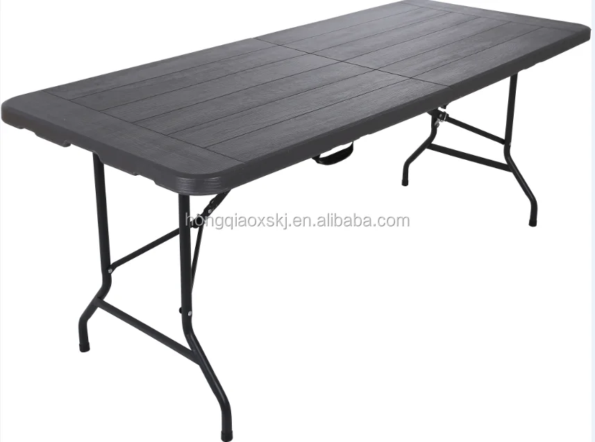 6FT rectangular plastic outdoor folding table,wooden style top folding in half table