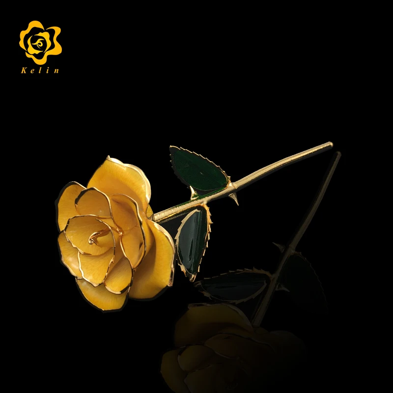 Custom Color Plated Yellow Artificial Rose Flower For Sale And Home Decoration