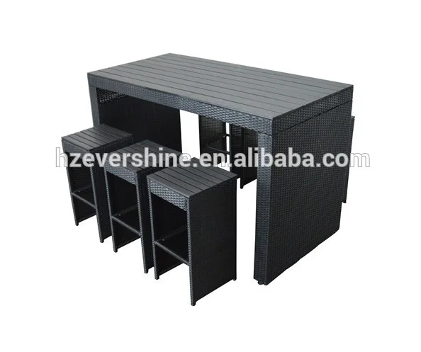 7Pcs Outdoor PE Rattan Bar Furniture Sets Table and High Stool