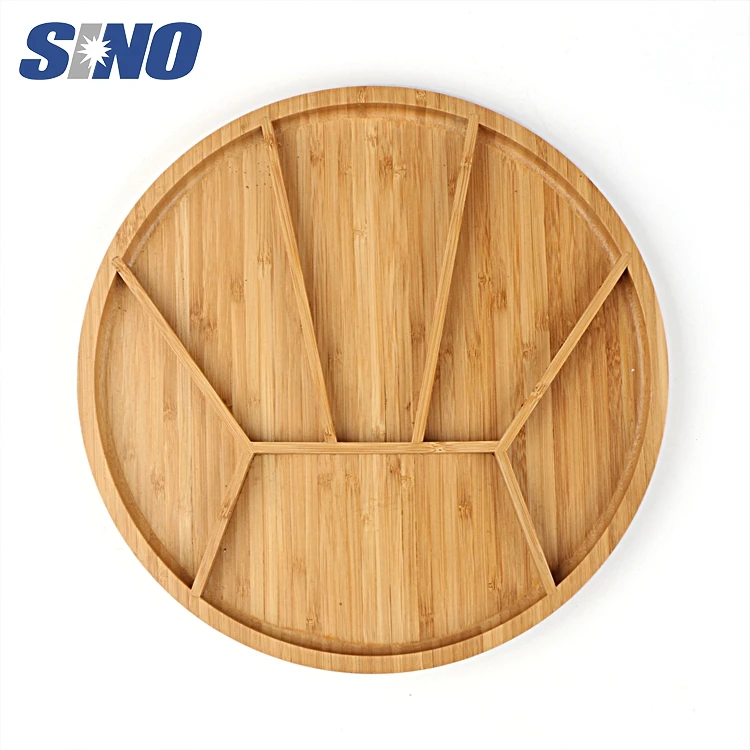 Custom 6 Divided Dessert Snack Trays Platter Appetizer Tray Round Bamboo Tray