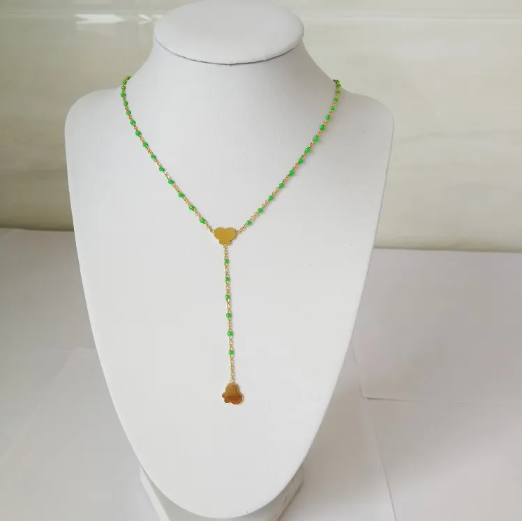 
2020 Butterfly Wholesale Women Epoxy Gold Stainless Steel Colorful Enamel Pendant Necklace 