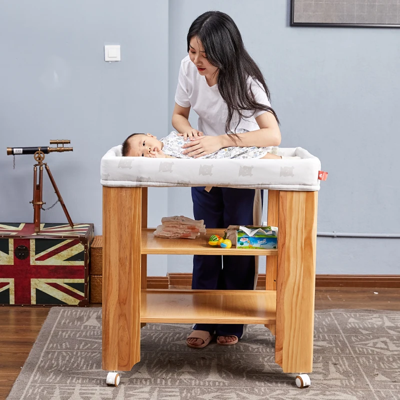 
D-Housbay 4 IN 1 GROW UP BABY BED Baby Crib Wooden Diaper Changing Table Baby Furniture with wheels 