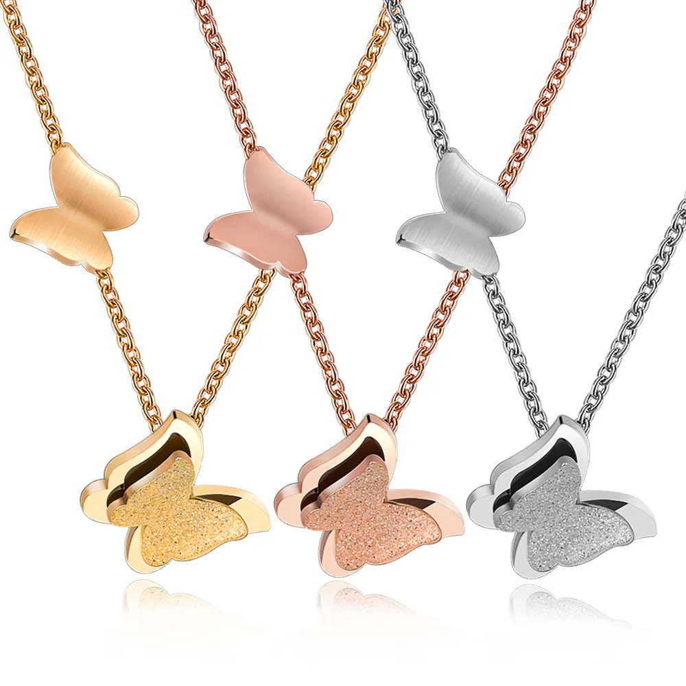 
Simple titanium steel butterfly necklace female stainless steel clavicle chain net red tide neck necklace with accessories 