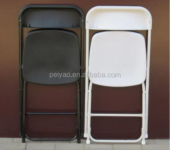 Plastic folding chair with reinforced metal frame