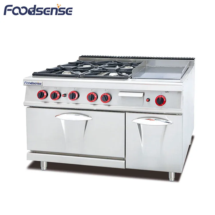 Commercial 380V Stainless Steel Gas Stove Range with 4 Burner, Best Gas Wok Range With Cabinet