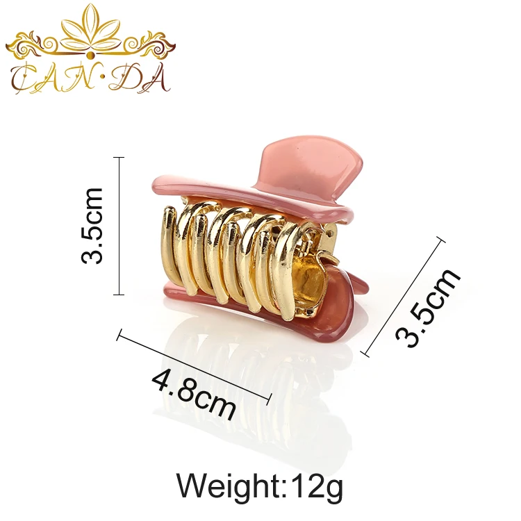 Attractive style pink acetate high quality Korean hair claw clip with golden claws hair claws with little diamond