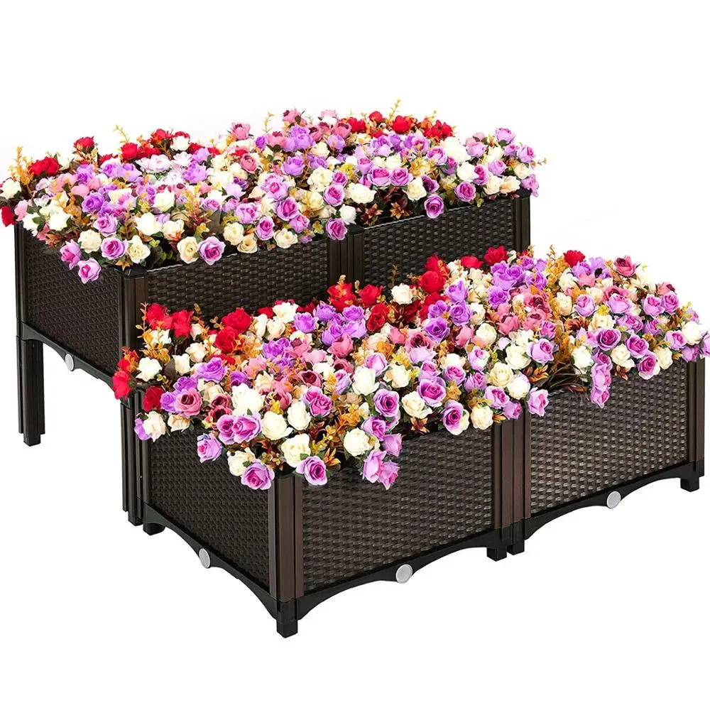 Suntour Plastic Foldable Planter Box for Flowers Composting Garden Bed Plant Box Outdoor