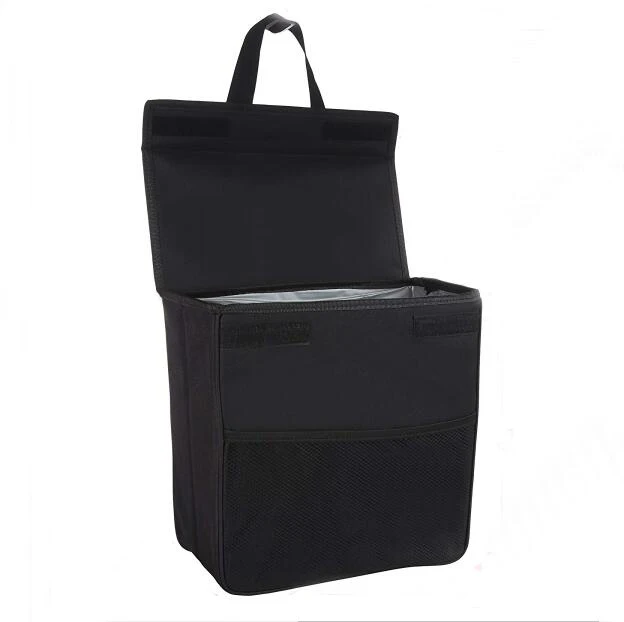 Car Garbage Can with Lid: Large Black Leakproof Weighted - Car Trash Can Keeps Vehicle Clutter Free