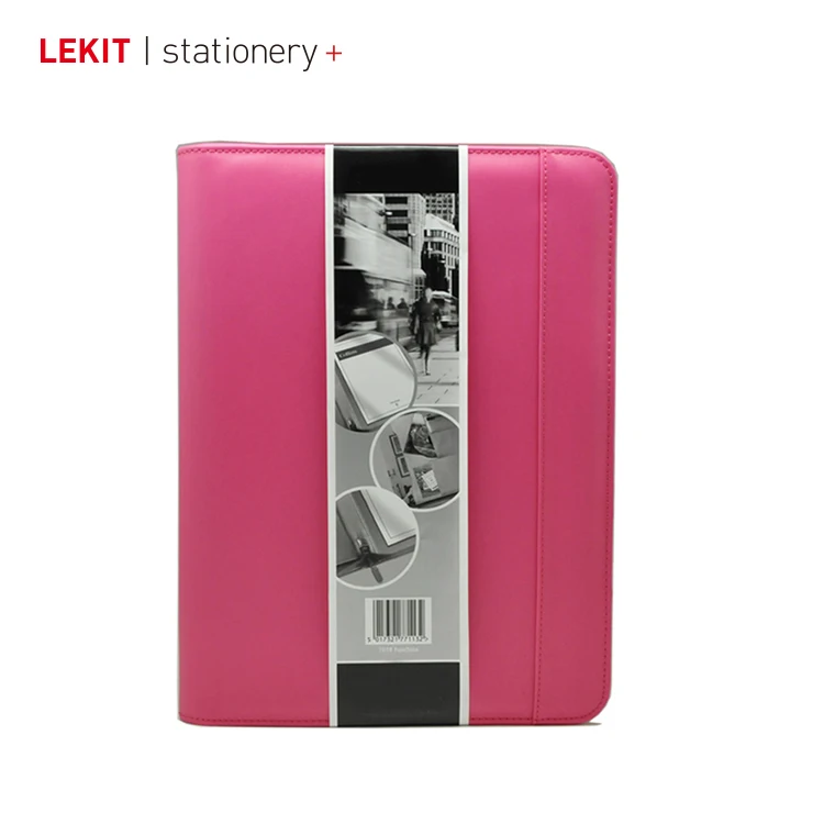 Manufacture A4 A5 Customized PU Leather Folder with Notepad Pouch Black Folder Menu Office Supplies