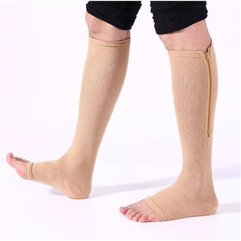 10 pairs order Women Zipper Compression Socks Leg Support Knee Open Toe Sock Fashion and Leakage toe black khaki color custom
