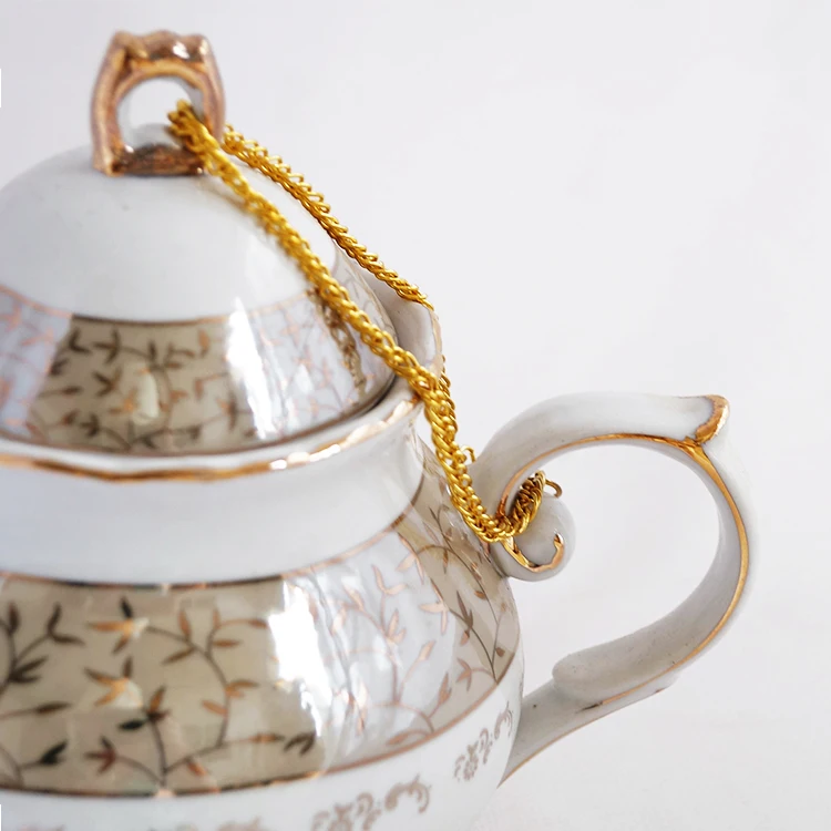 New Luxury Restaurant Drinkware Ceramic Tea Pot 8 Inch Coffee Color Gold Leaf Porcelain Tea Pot & Kettles