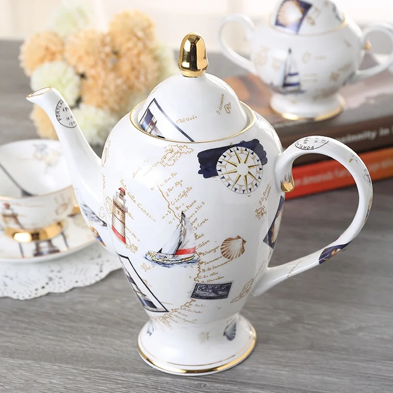 British ceramic 15pcs tea set porcelain elegant teapot milk pot sugar jar coffee cups