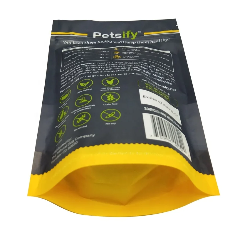 New design free sample moisture proof nontoxic stand up pet food bag pet dog treat bag with your own design