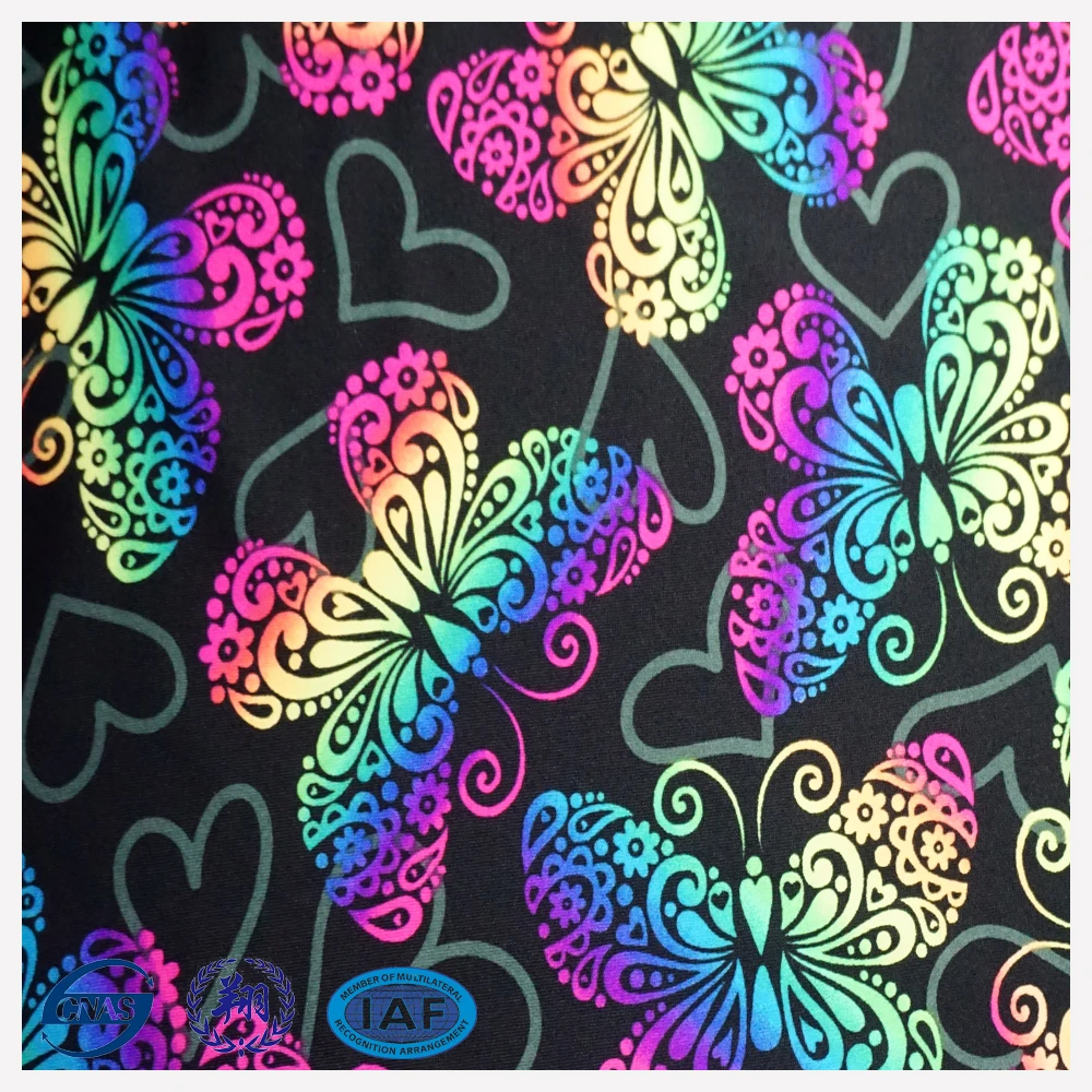 
UPF 50 nylon spandex screen print fabric high-elastic colorful butterfly warp knitting suit for swimwear fabric 