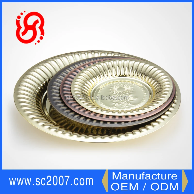 Gold Silver Bronze Pewter Dinner Serving Tray Sunflower Dish Stainless Steel Tray