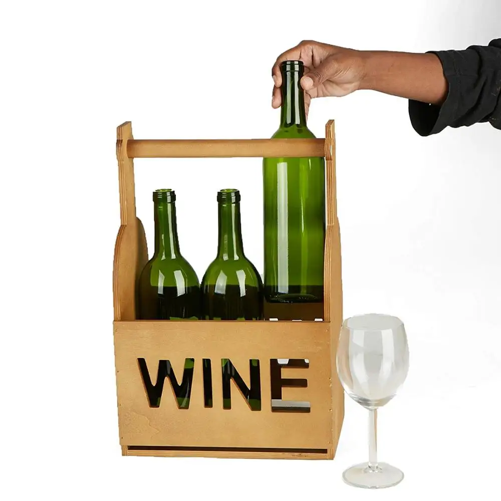 Antique Handmade 6 Bottle Wooden Beer Wine Carrier with Handle