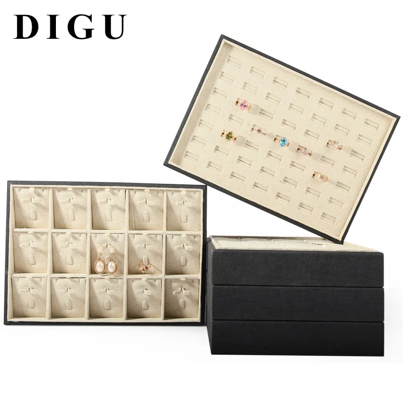 High quality linen material jewelry look at the pallet bracelet ring earrings display tray