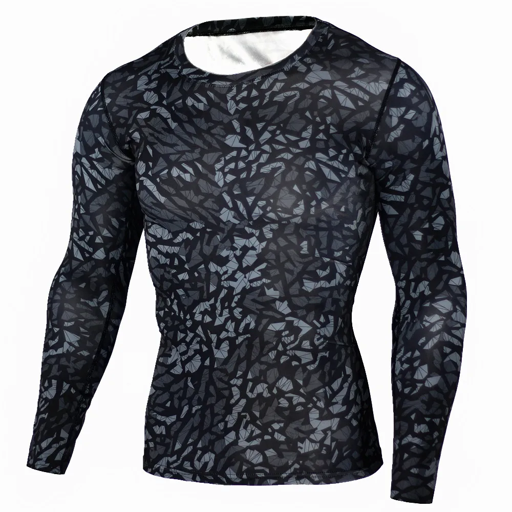 Men quick dry moisture wicking base-layer long sleeve tshirt compression training rash guard for MMA BJJ wrestling