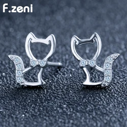 С покрытием из белого золота с покрытием из розового золота ПЭТ формы серьги гвоздики в форме 925 стерлингового серебра женские мелких животных Циркон кошка форма серьги