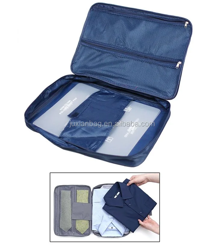 Double Zipper Mesh Suit, Shirt, and Tie Travel Storage Organizer Case with Handle
