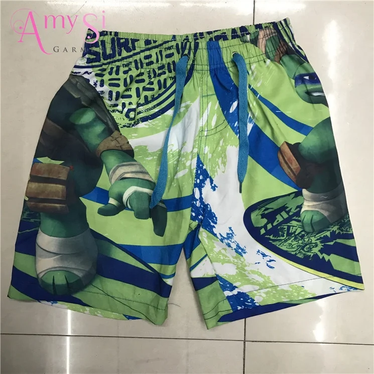 WSL003 assorted flower cartoon print boy polyester beach swimming surf board shorts for kids 4 - 8 years old