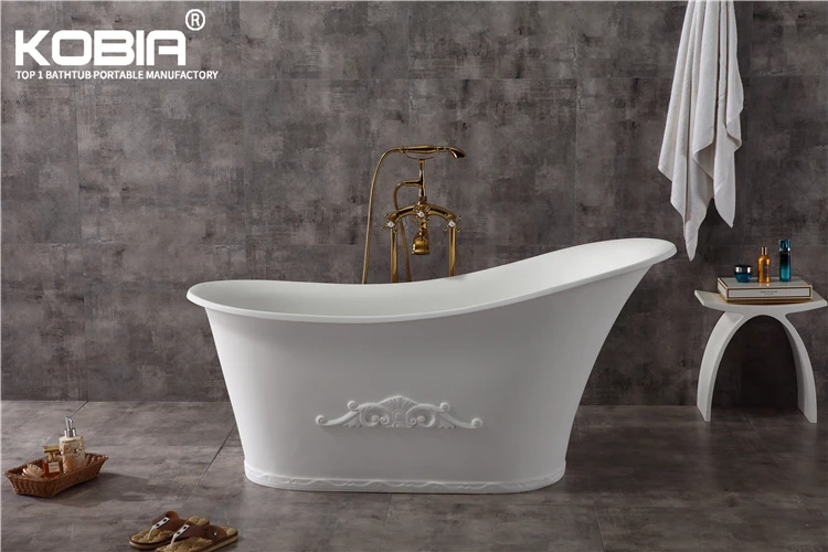 Antique Bath tub Shaped Backrest White Stand Alone Solid Surface Stone Resin roll top bath Bathtub