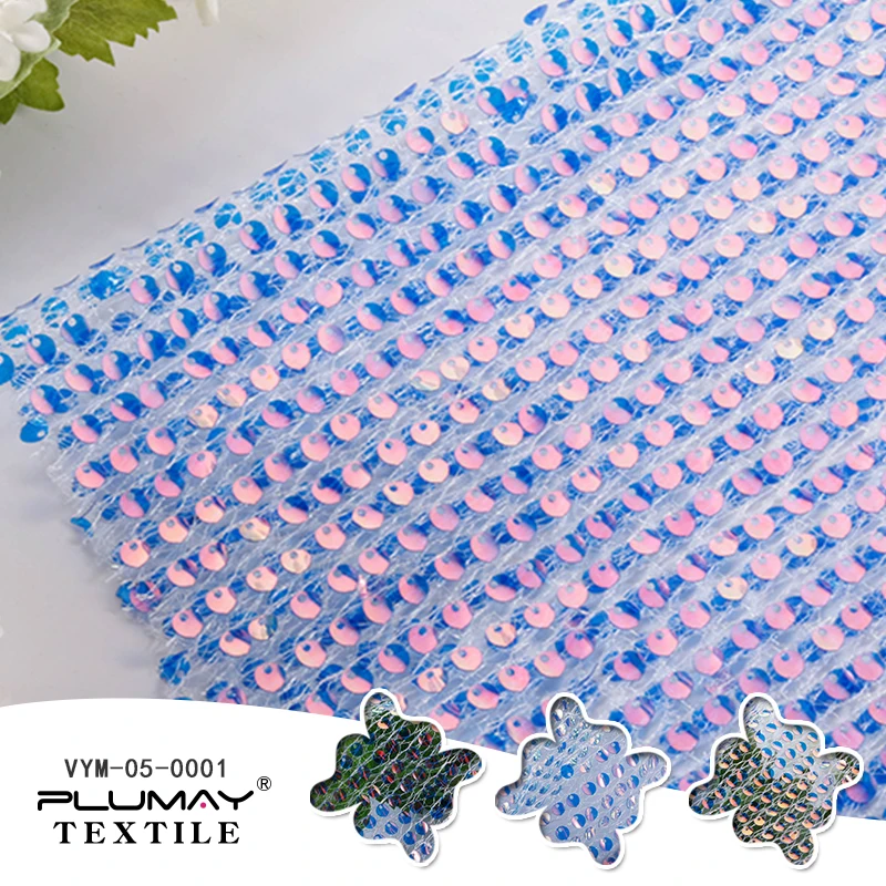 China shaoxing 100%Polyester iridescent color changing sequin tulle fabric for sublimation dance clothing textile custom fashion