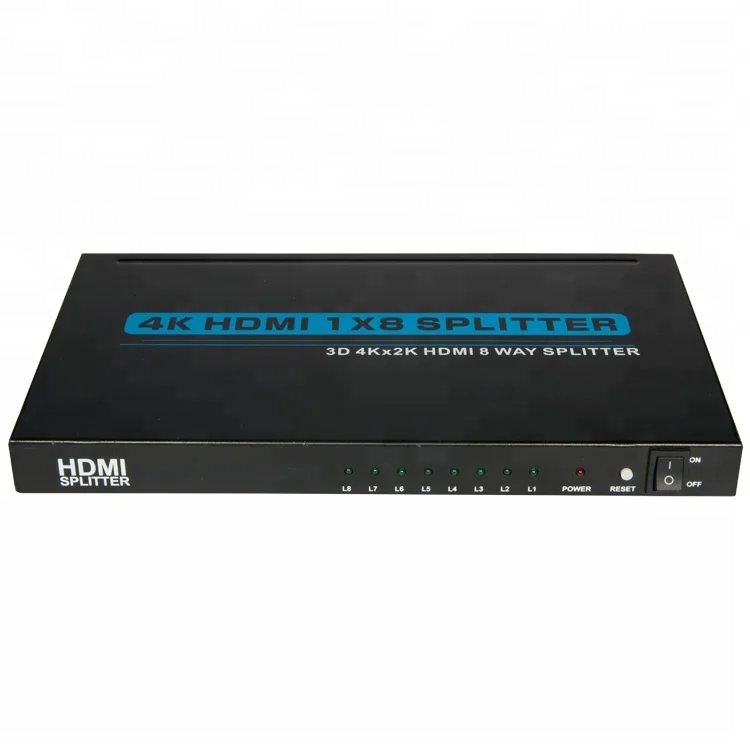 Factory price high speed 4K 3D 1(in)X8(out) 5V 1A for  LPCM 7.1CH  DTS-HD Master Audio HDMI Splitter
