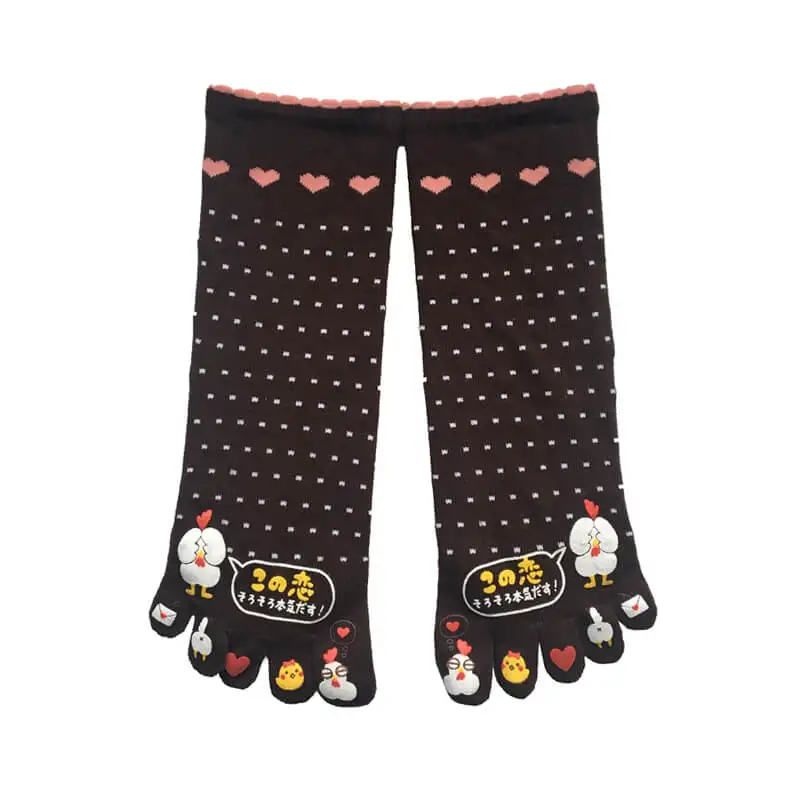 Womens Ladies Five Finger Wool Casual Toe Socks with Polka Dots and Hearts Pattern