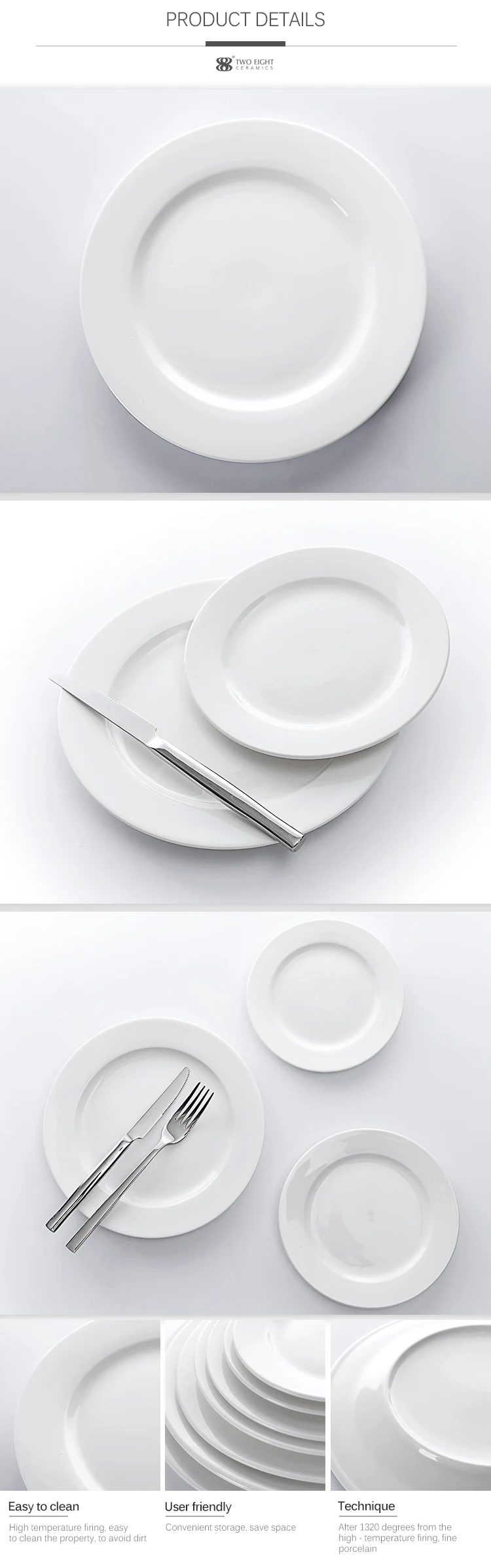 Wholesale Hotel Use Dishwash Safe High Quality Ceramic White Dinner Plate, Loza China@