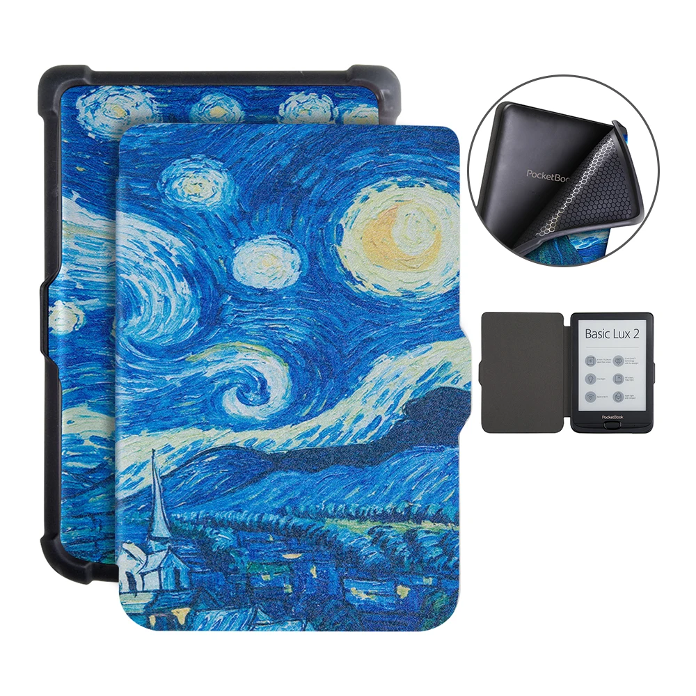 For pocketbook 616 E-ink Ebook protective case cover slim leather case premium felt with art pattern