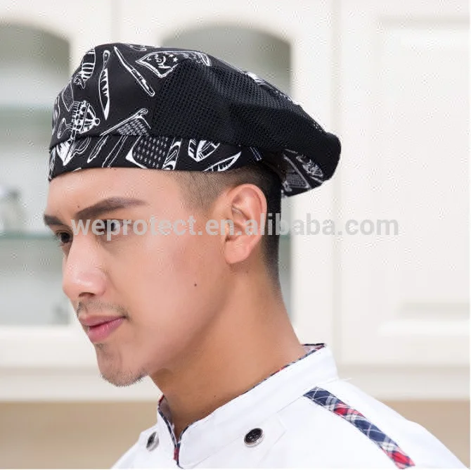 
Promotion wholesale designer Chef clothing cap,kitchen hotel restaurant printed chef hats 