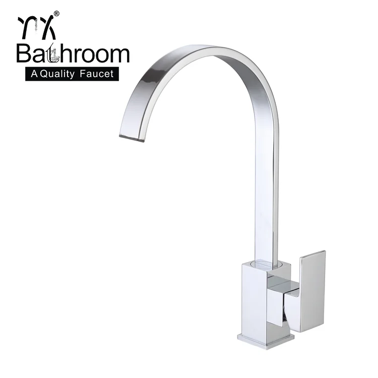 
Kaiping faucet watermark CUPC Swan neck kitchen faucet Flat square column copper chrome single hole kitchen sink faucet 