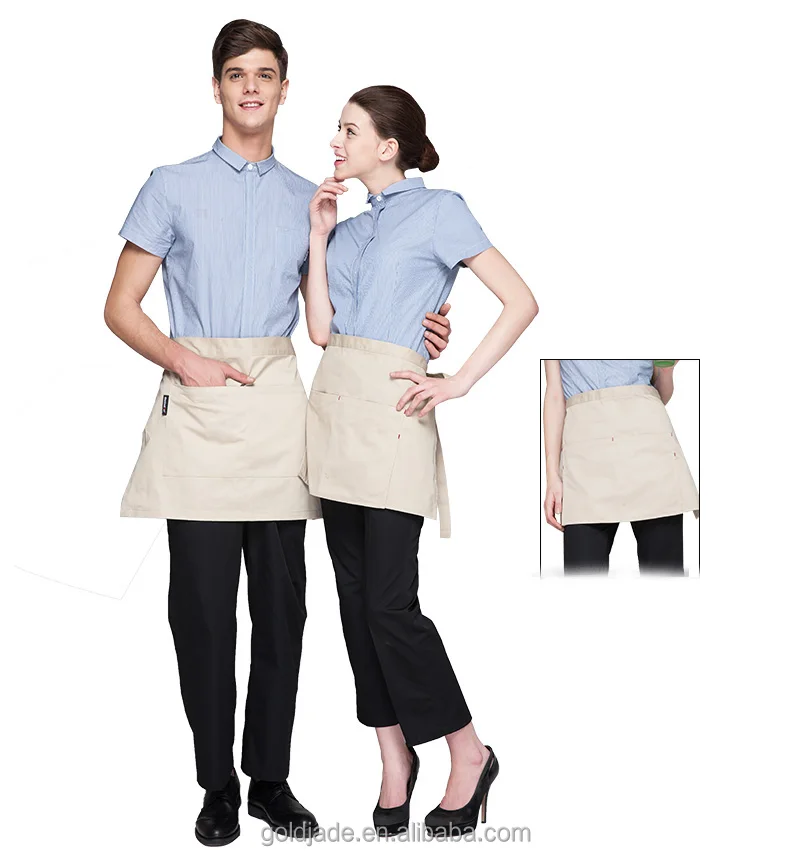 
Wholesale customized fashionable high quality and cheap price stripe restaurant hotel staff Waiter waitress uniforms 