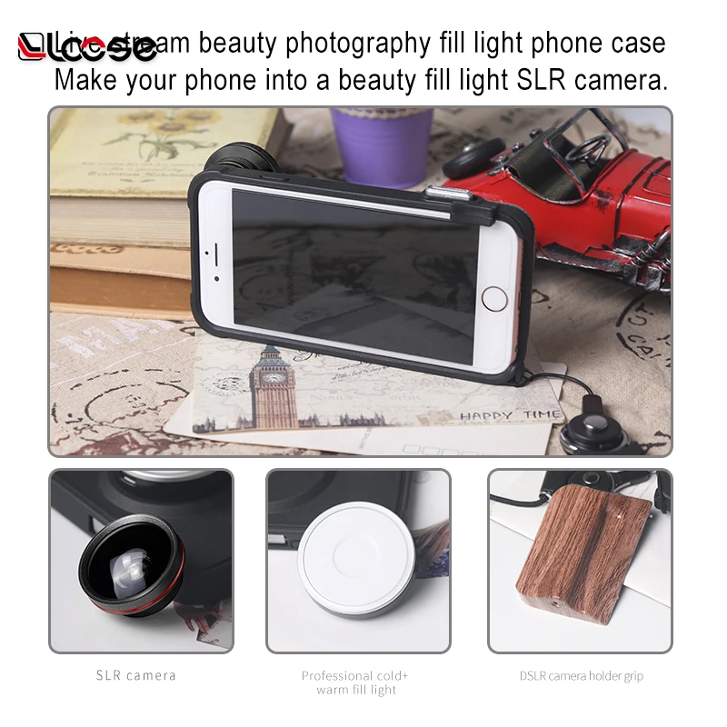 
hot selling 3 in 1 lens camera phone case selfie ring light cell phone case 