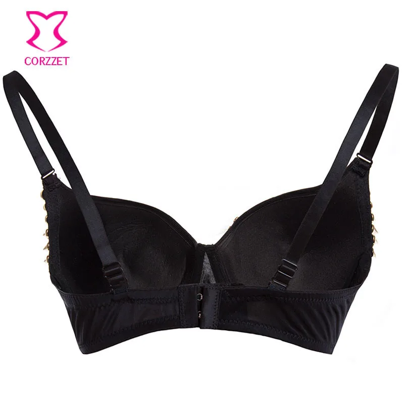Corzzet Black Skull Hand Rivet Sexy Push Up Gothic Rock Pun bra