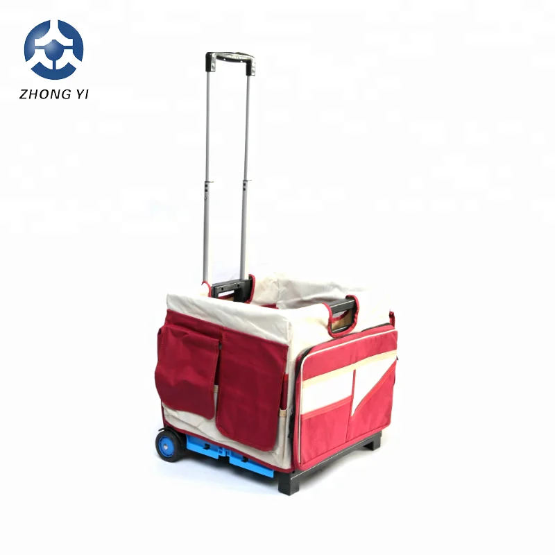 Plastic Folding Canvas Utility Rolling Shopping Cart with Canvas Bag