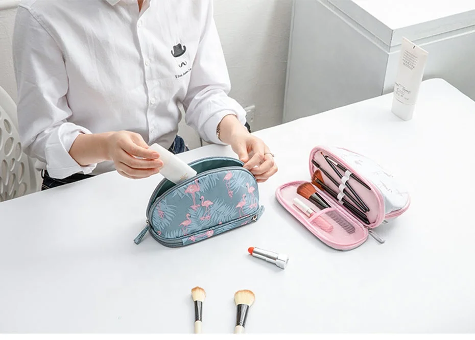 Custom Portable Cosmetic Bag Double Layer Travel MakeUp Pouch Bag Make Up Bag