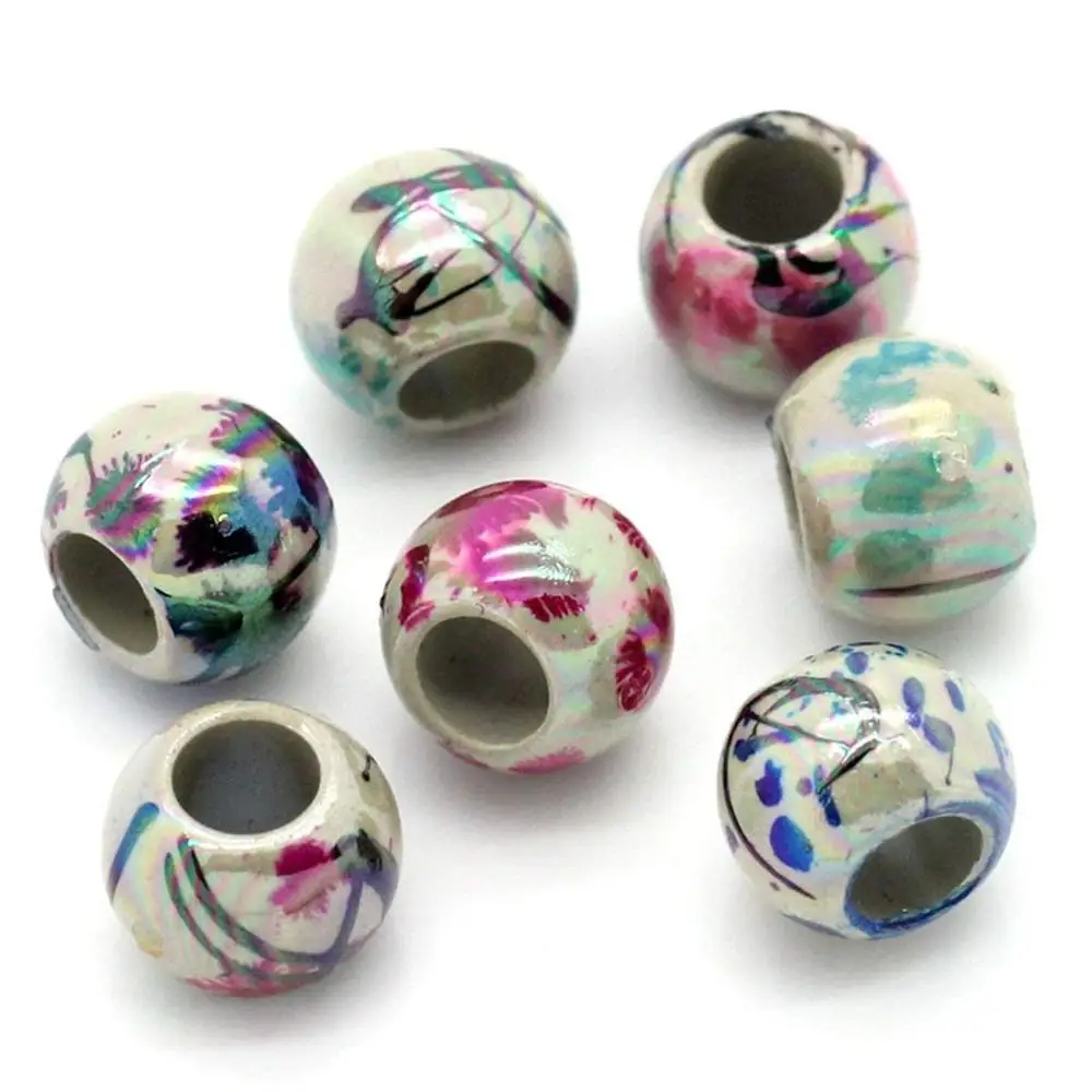 Mixed Color Round Flower Big Hole Beads Round ball Loose Beads