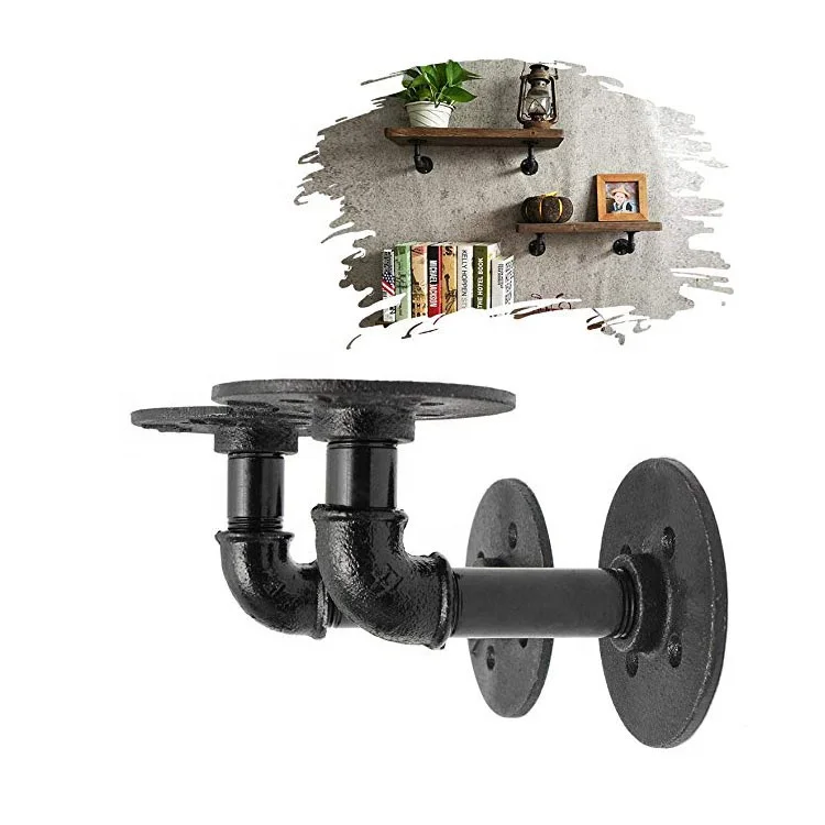 Industrial Black Iron Wall Mounted Pipe Shelf Brackets