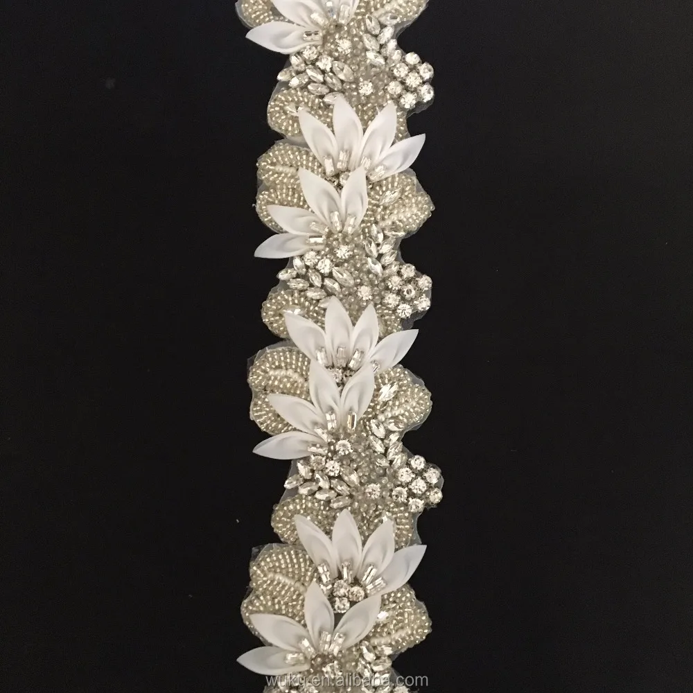 R-667 sash petal organza fabric flower crystal trimming