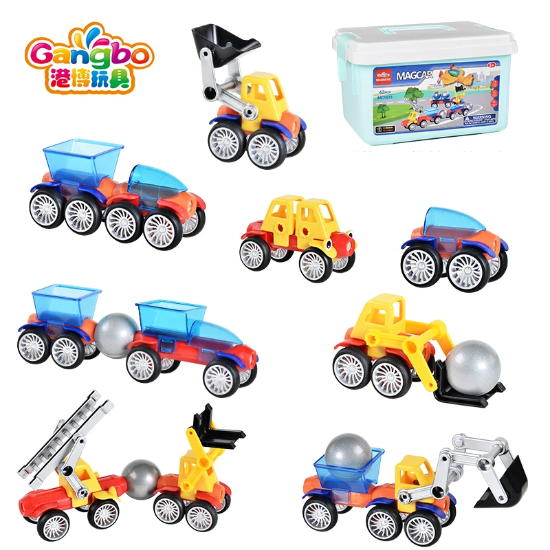 42pcs Creative magnet cars toy set with plastic gift box magnetic stick and balls toys