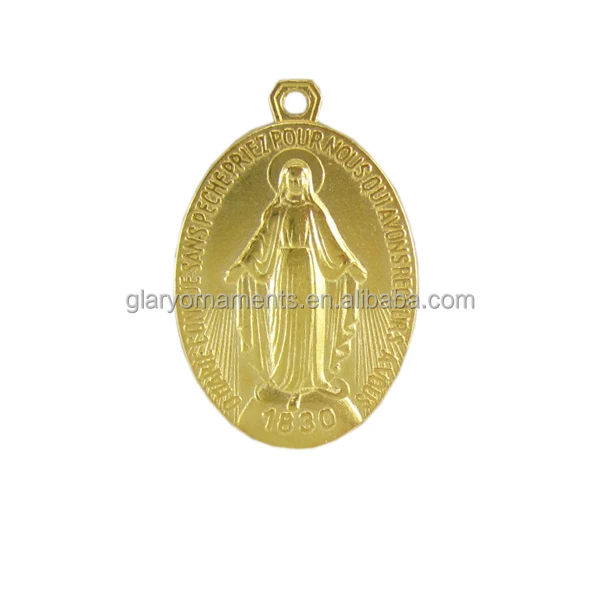 Gold tone religious miraculous medal