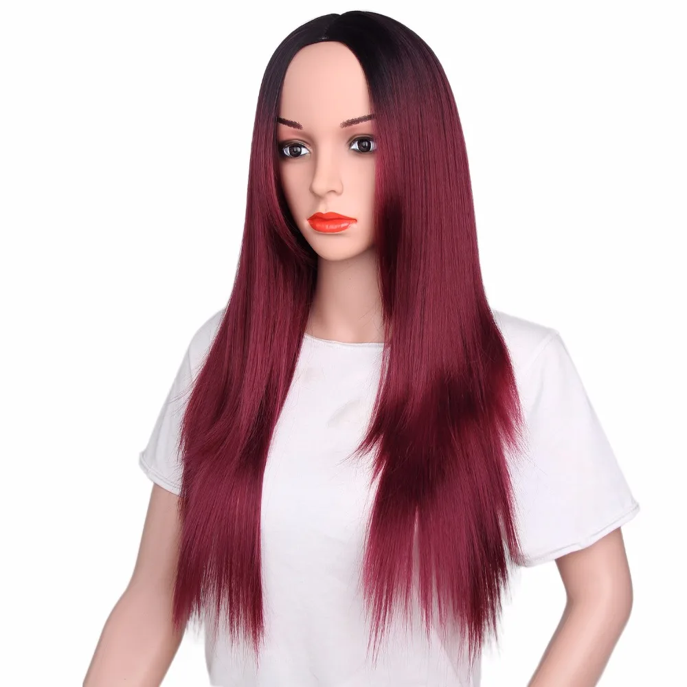 Fast Shipping Long Straight Wig Ombre Red Synthetic Hair Wigs For Black Women