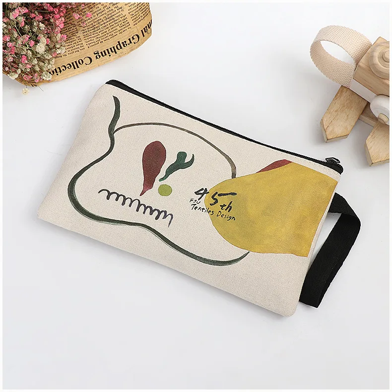 Custom promotional cheap logo printing custom zipper cotton canvas stationary pencil bag