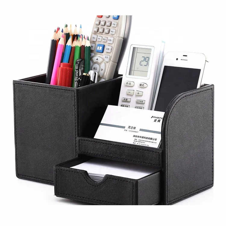 Genuine Real Split Bonded leather custom desktop storage boxes desk organizer