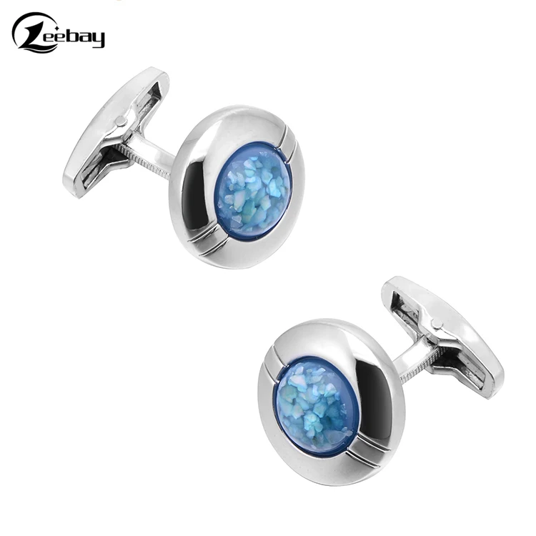 Vintage pattern blue crystal cufflinks, business French dress cufflinks
