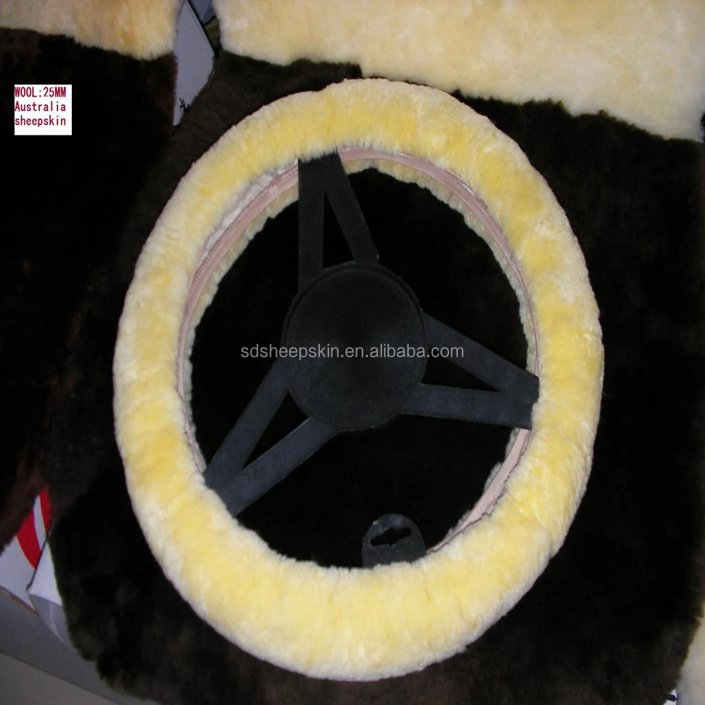 Real sheep fur soft wool steering wheel cover